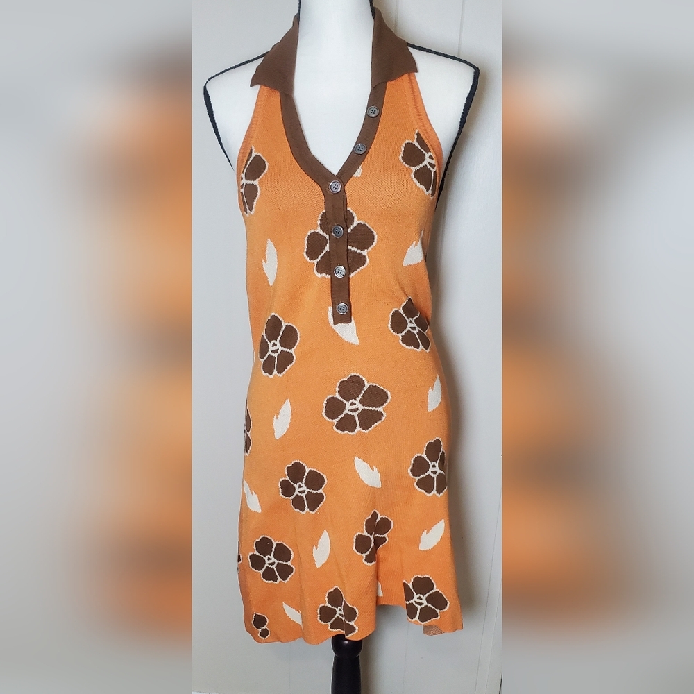 Cider Large Retro Floral Halter Neck Scoop‎ Back Mini Stretch dress - Picture 3 of 12